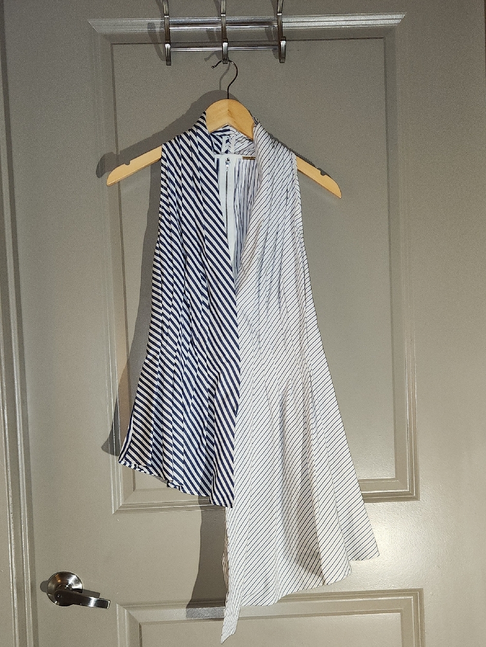Adam Lippes Navy & White Striped Asymmetrical Halter Tunic TOP ONLY
